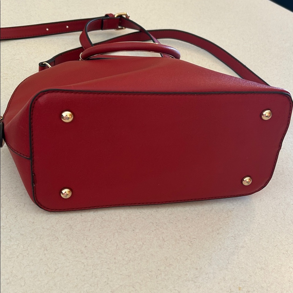 Isabelle Handbag with Gold-Tone Ring Handle Crossbody Clutch Red Purse - Picture 7 of 12